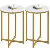 Yaheetech Faux Marble Side Table, 16in End Table Modern Accent Sofa Table w/X-Based, Round Tabletop, Sturdy Metal Legs for Living Room, Black