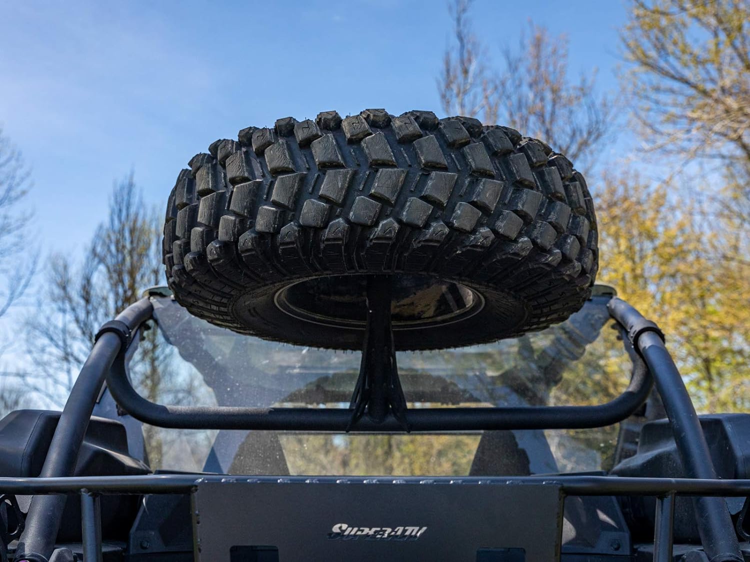 SuperATV Spare Tire Carrier for 2020+ Kawasaki Teryx KRX 1000 | Fits up to 37 Tire | Secures to Rear Frame of Vehicle | Made with Powder-Coated Steel Tubing | No Drilling or Welding Required! - Image 2