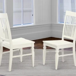 East West Furniture Weston 10 Wood Dining Chairs in Linen White (Set of 2)