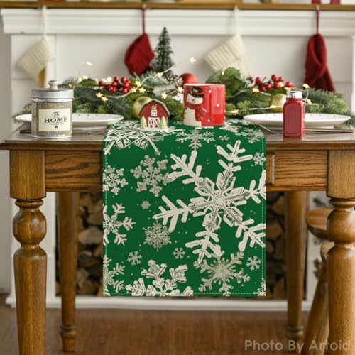 Artoid Mode Navy Blue Snowflakes Christmas Table Runner, Seasonal Winter Holiday Kitchen Dining Table Decoration for Home Party Decor 13×72 Inch - Image 14