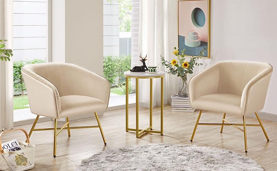Yaheetech Faux Marble Side Table, 16in End Table Modern Accent Sofa Table w/X-Based, Round Tabletop, Sturdy Metal Legs for Living Room, Black - Image 18