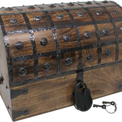 Nautical Cove Pirate Treasure Chest with Iron Lock and Skeleton Key – Storage and Decorative Box (X-Large 16 x 11 x 10.5) Pack of 2
