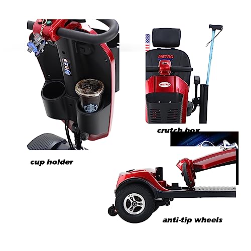 4 Wheel Mobility Scooter, Portable Electric Power Wheelchair, Range Extended Battery Compact Heavy Duty Travel Scooter, with Front Rear Lights and Basket for Seniors, Adults,Handicapped, Elderly (Red) - Image 3