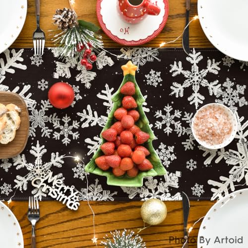 Artoid Mode Navy Blue Snowflakes Christmas Table Runner, Seasonal Winter Holiday Kitchen Dining Table Decoration for Home Party Decor 13×72 Inch - Image 28