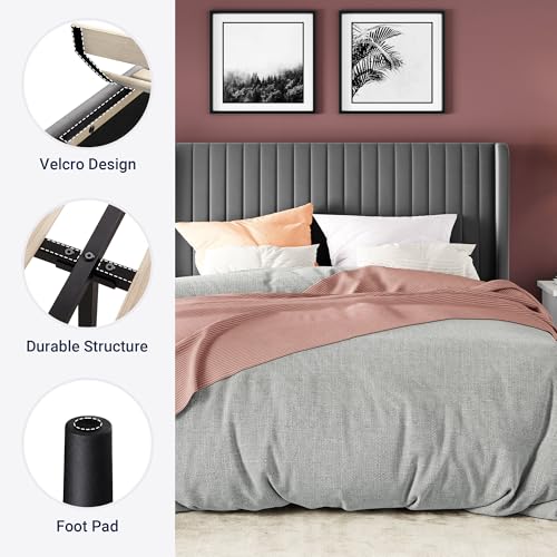 Allewie Queen Size Velvet Bed Frame/Vertical Channel Tufted Wingback Headboard/Upholstered Platform Bed/Strong Wooden Slats/No Box Spring Needed/Easy Assembly/Black - Image 37