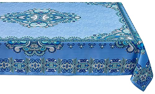 YiHomer Mykonos Blue Paisley Tile Bordered Tabletop for Spring Summer Decorations, Picnics and Dinner Parties – Indoor Outdoor, Stain and Water Resistant, Tablecloth, 60 x 84 Rectangle
