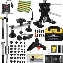 Super PDR Paintless Dent Repair Kit, Black Dent Remover Tool Auto Body Dent Removal Kit with Double Pole Bridge Dent Puller for Auto Body Tools